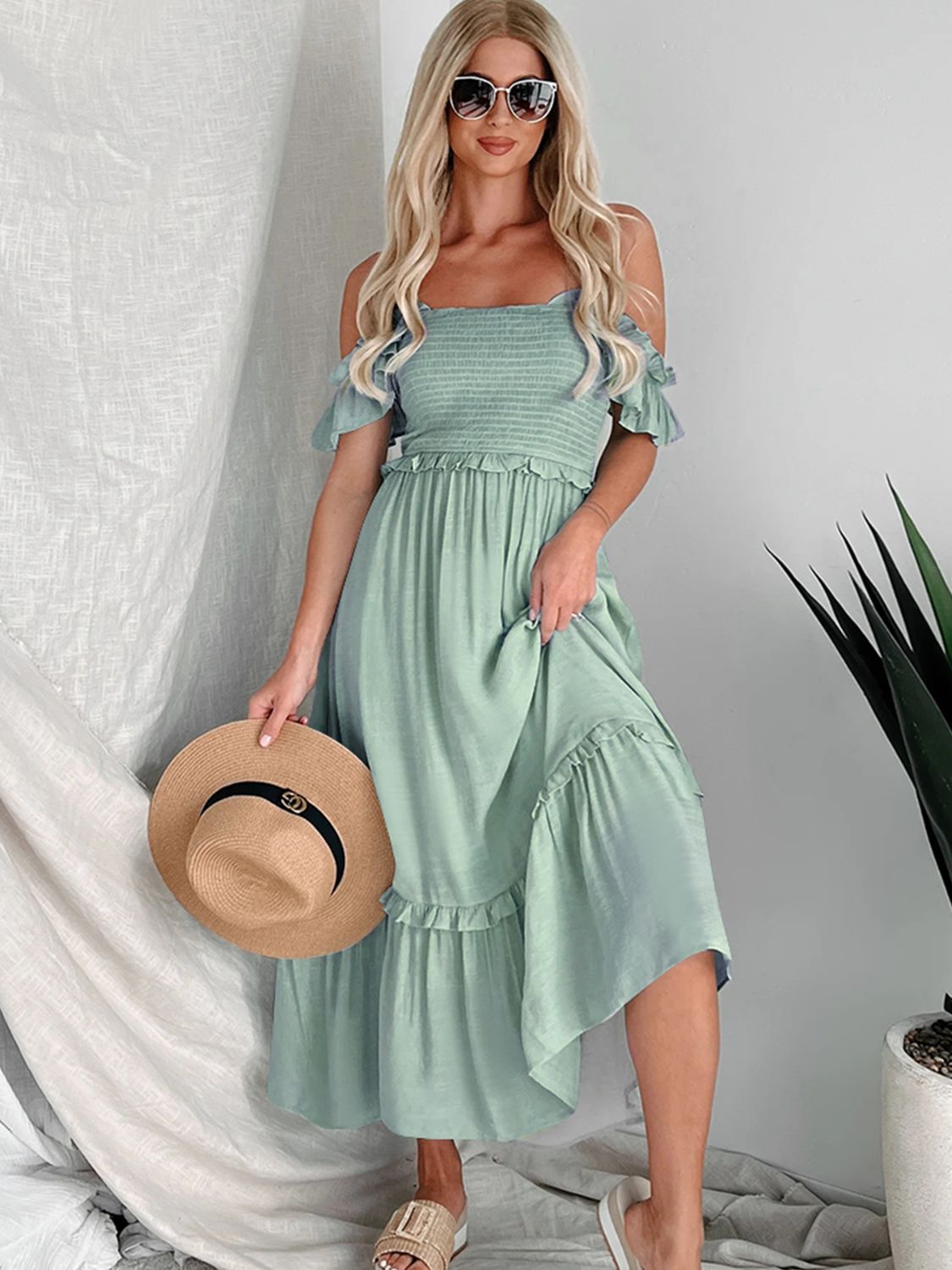 Off-Shoulder Ruffle Sleeve Dress