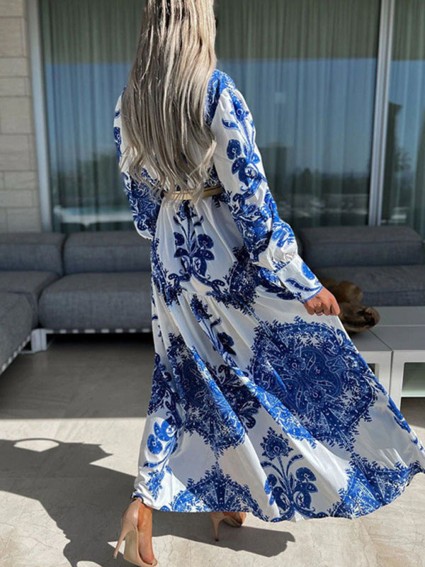 Women's Woven Loose Vintage Style Vacation Long Sleeve Dress