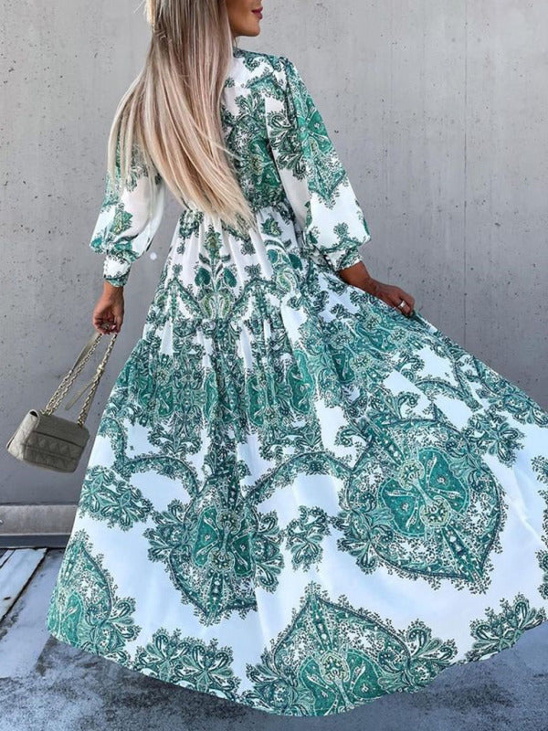 Women's Woven Loose Vintage Style Vacation Long Sleeve Dress