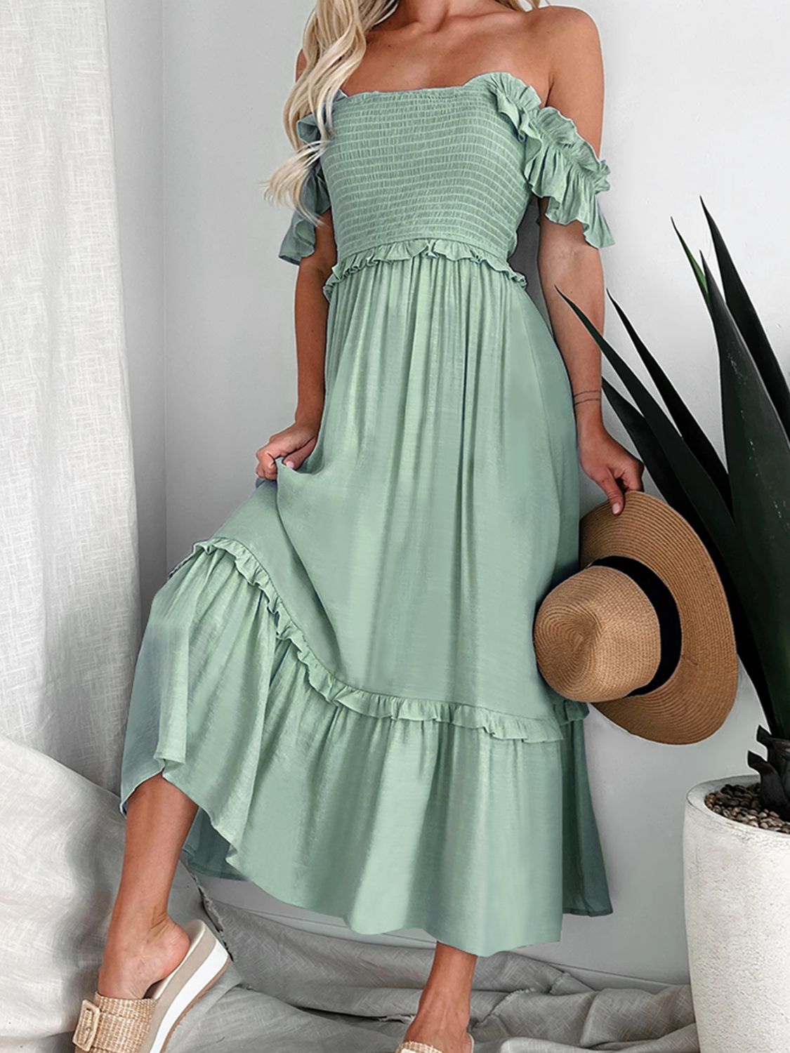 Off-Shoulder Ruffle Sleeve Dress