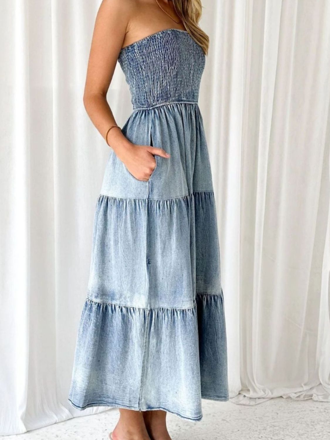 Tube Tiered Denim Dress