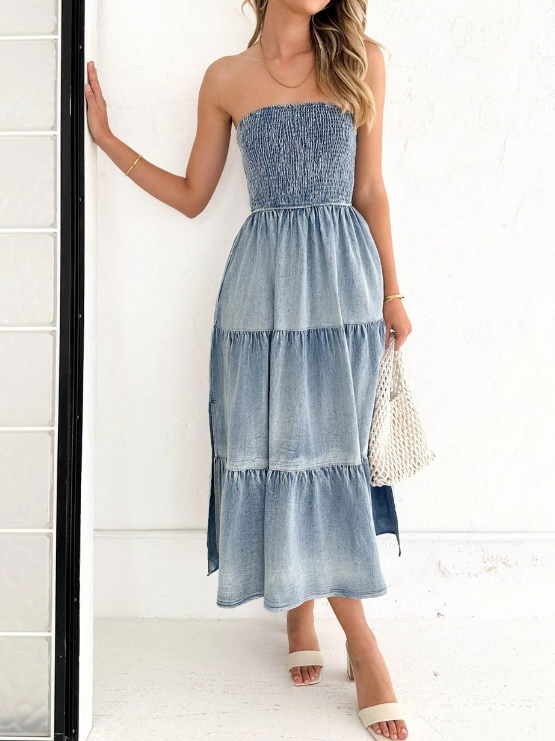 Tube Tiered Denim Dress