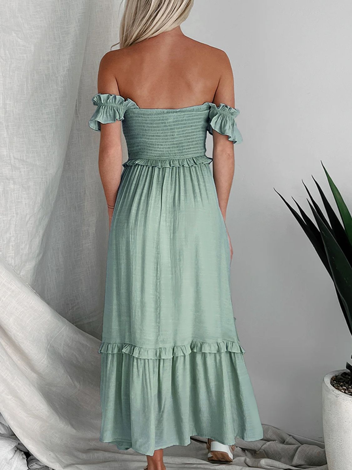 Off-Shoulder Ruffle Sleeve Dress