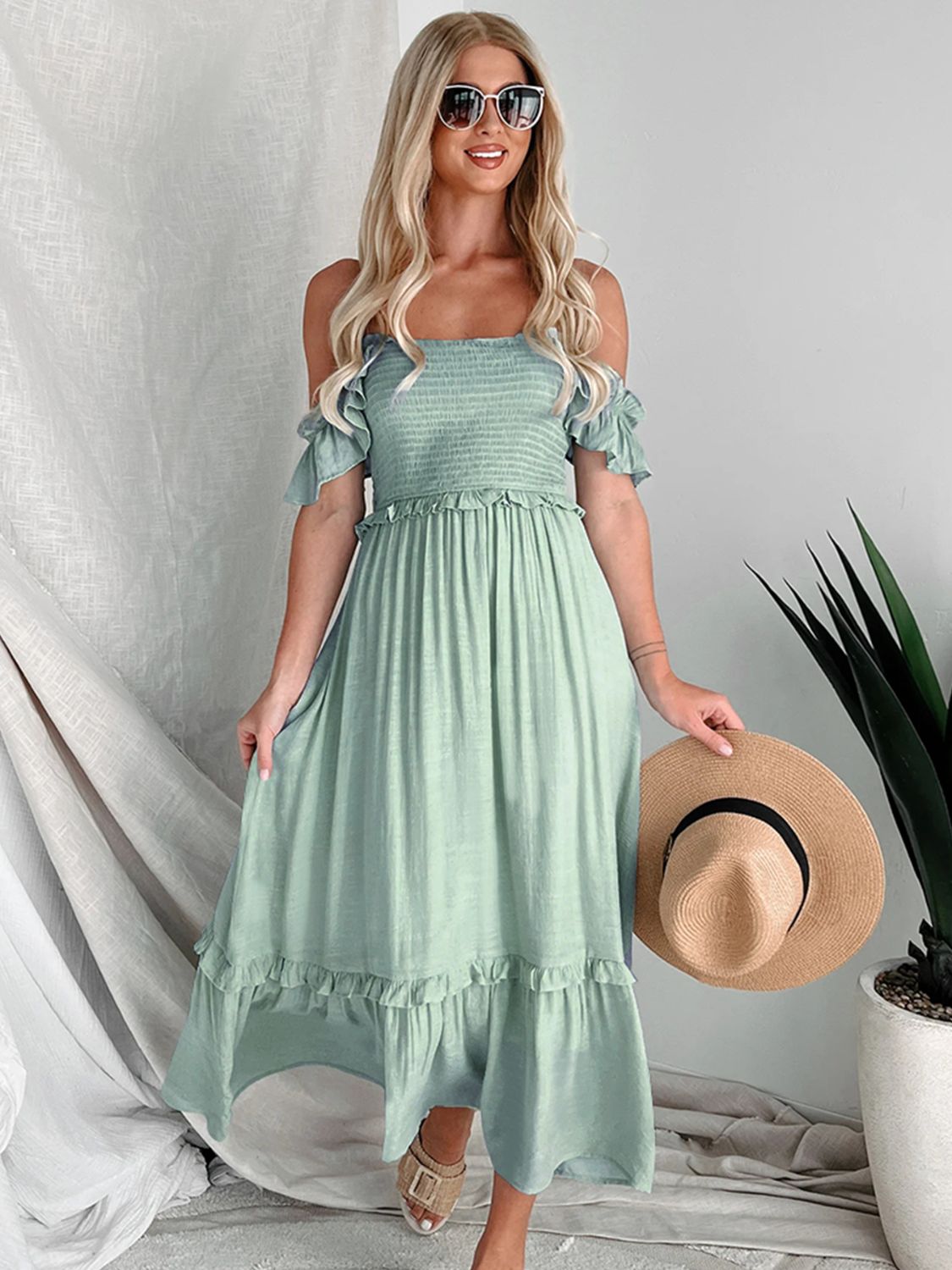 Off-Shoulder Ruffle Sleeve Dress