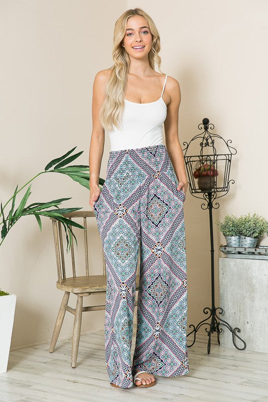 Bohemian Smocked Wide Leg Pants