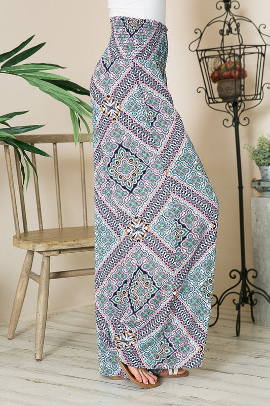 Bohemian Smocked Wide Leg Pants