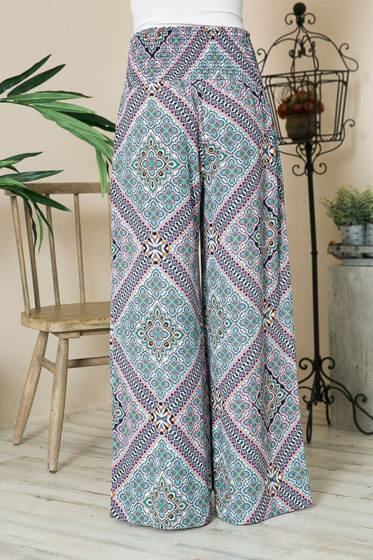 Bohemian Smocked Wide Leg Pants