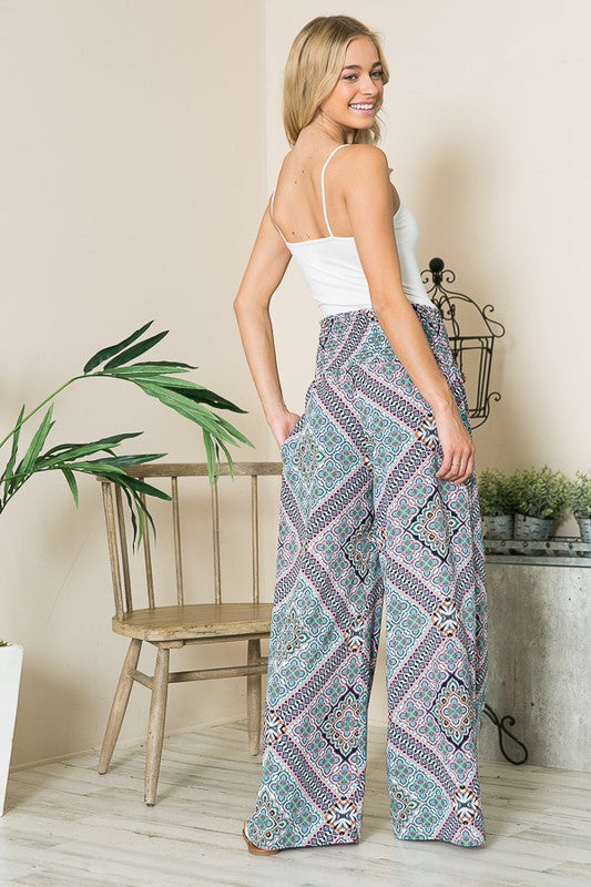 Bohemian Smocked Wide Leg Pants