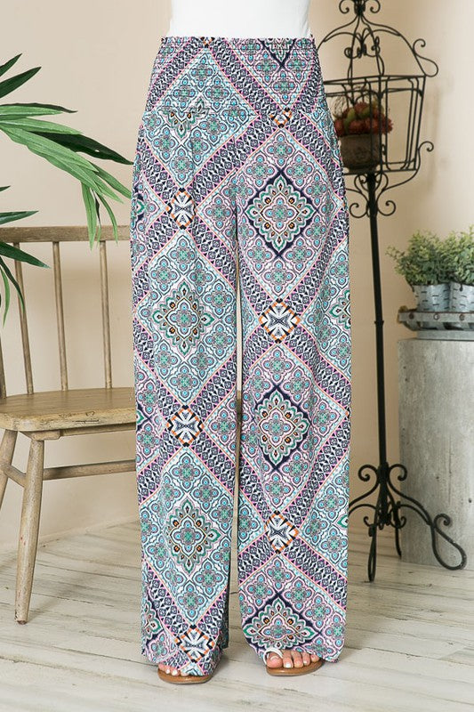 Bohemian Smocked Wide Leg Pants