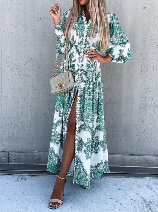 Women's Woven Loose Vintage Style Vacation Long Sleeve Dress