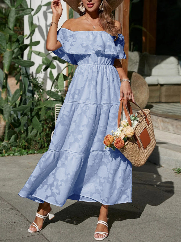 Women's Solid Color Ruffle Off The Shoulder Tiered Maxi Dress