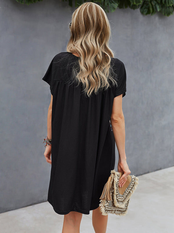 Women's Floral Embroidered Short-sleeve A-line Mini Dress